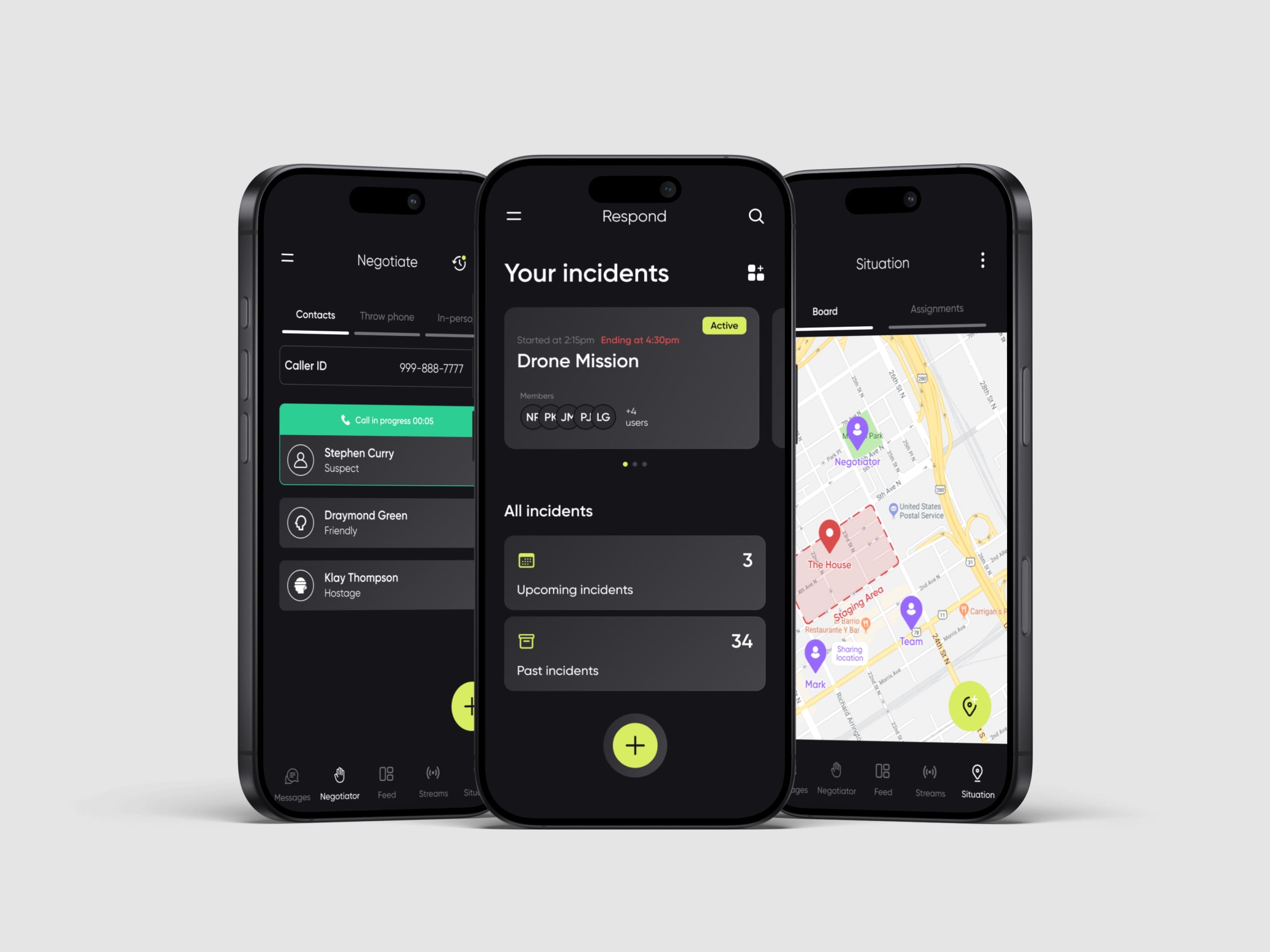 Respond app — incidents, negotiation contacts, and situation map